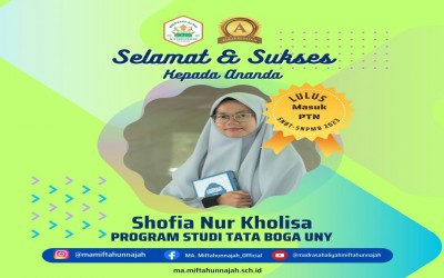 Shofia Nur Kholisa, Siswa aktif Ekstra Boga MA Miftahunnajah Sleman Lolos SNBT 2023 Jurusan Tata Boga UNY